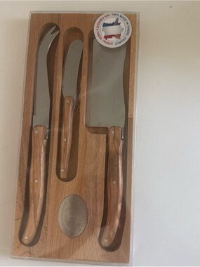 Laguiole France Jean Dubost 3 Piece Cheese Knife Set Olive Wood Handles